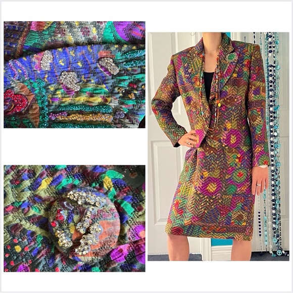 Haute Couture Écaille Paris multicoloured  embellished wool & silk brocade - Picture 1 of 16